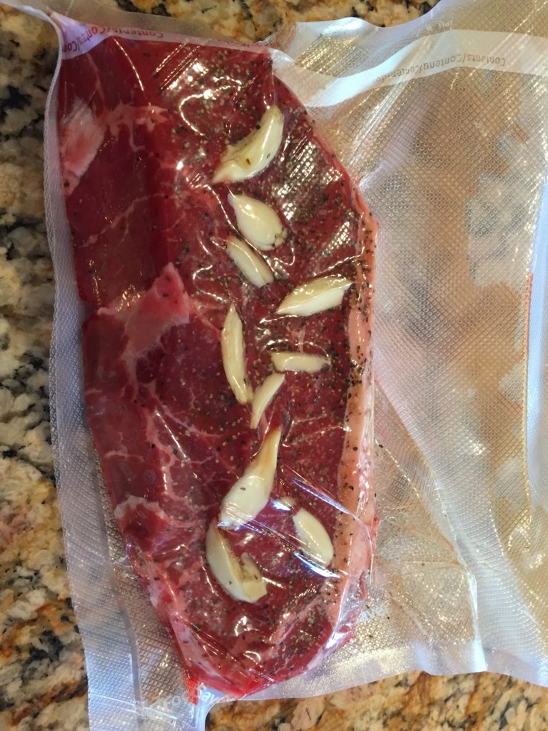 Perfectly cooked steak prepared sous vide