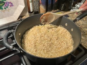 Toasting the rice for Risotto