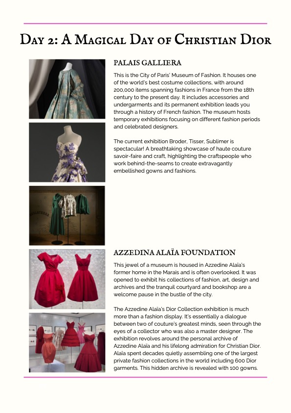 Daily Itinerary for the Bernina Meet Me In Paris Textile Tour